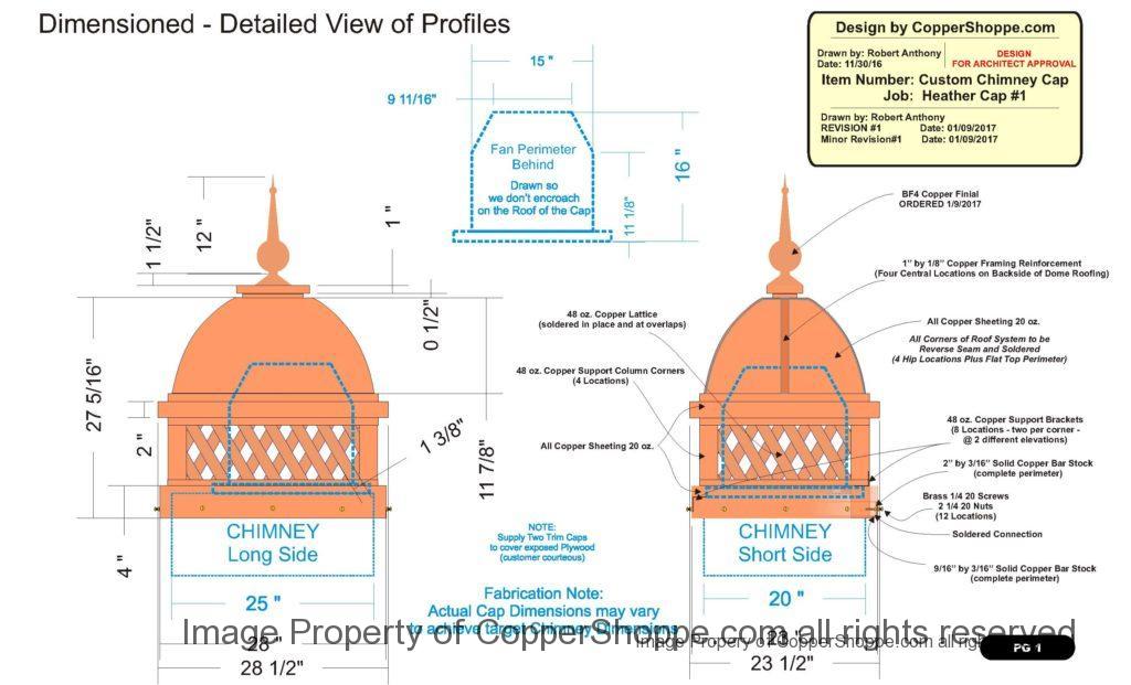 Copper Dome Style Chimney Cap with Lattice and Copper Spire