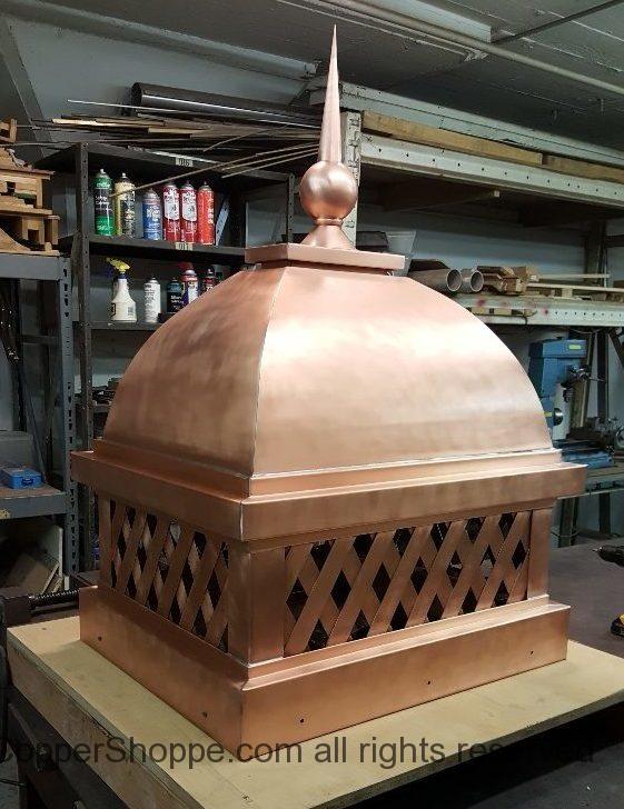 Copper Dome Style Chimney Cap with Lattice and Copper Spire