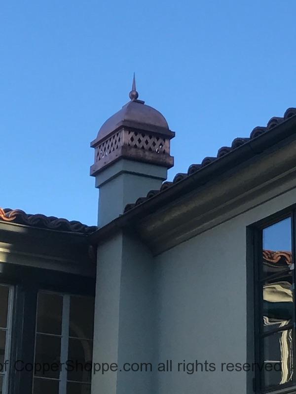 Copper Dome Style Chimney Cap with Lattice and Copper Spire