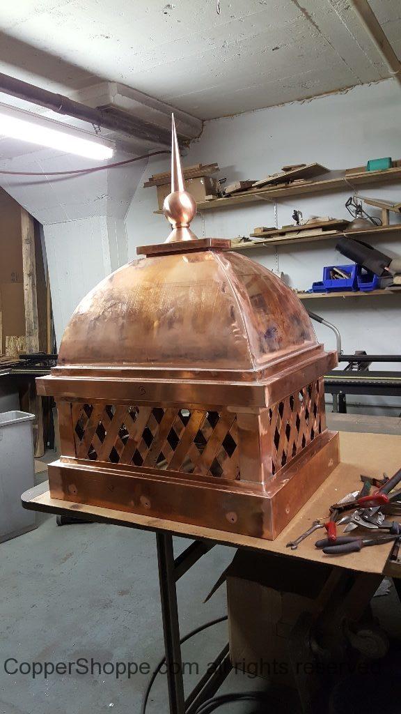 Copper Dome Style Chimney Cap with Lattice and Copper Spire