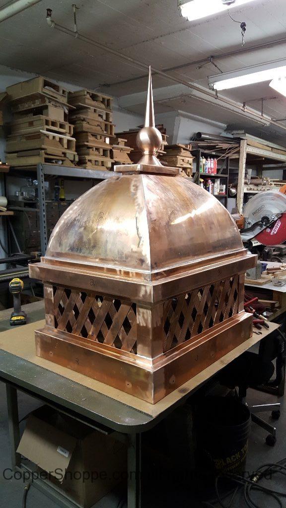 Copper Dome Style Chimney Cap with Lattice and Copper Spire