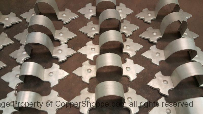 Fleur-de-Lis Freedom Gray Copper Ornamental Downspout Bands with custom angle