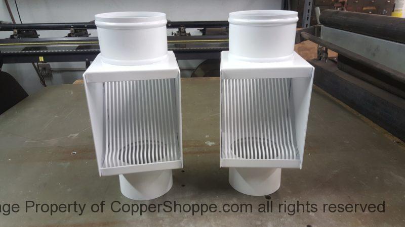 AutoClear PCSS in White to fit 4" Round Downspouts. Best leaf diverter filters cleanouts.