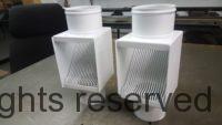 AutoClear PCSS in White to fit 4" Round Downspouts. Best leaf diverter filters cleanouts.