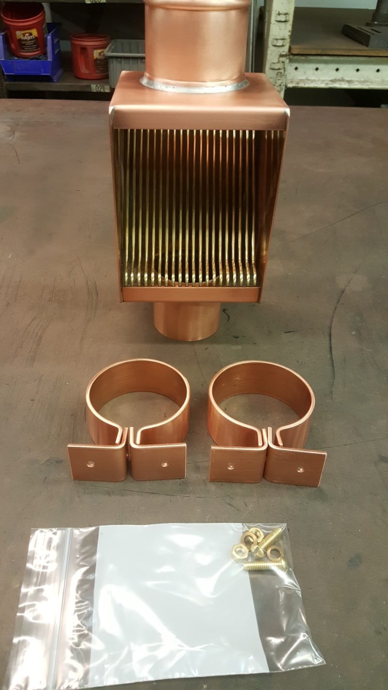 AutoClear Brasstonian Copper Downspout Leaf Diverters, Filters, Cleanouts and Knoke Downspout Brackets