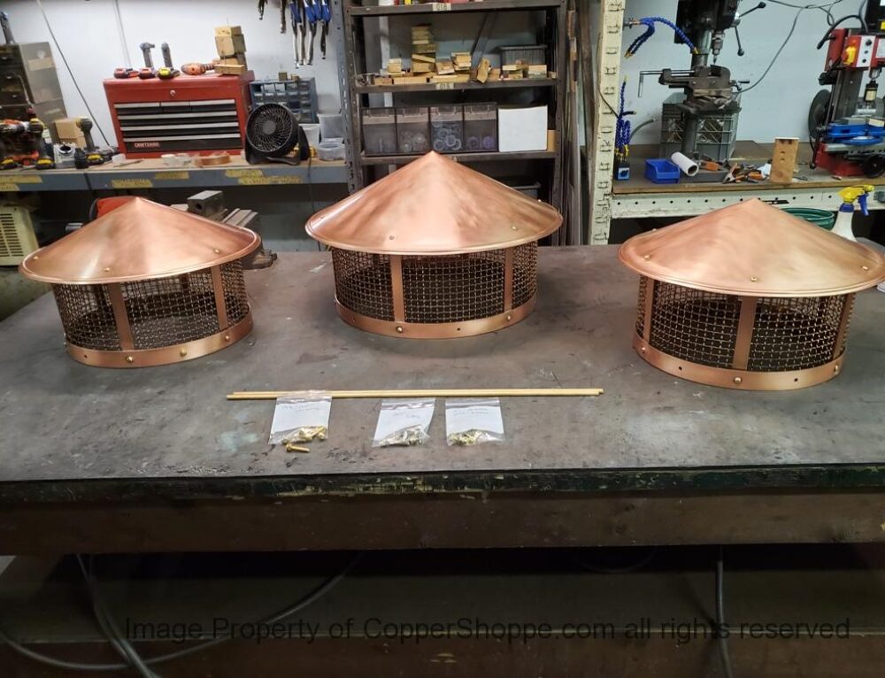 Copper Chimney Cap with Domed Roof Lattice and Spire / Finial The