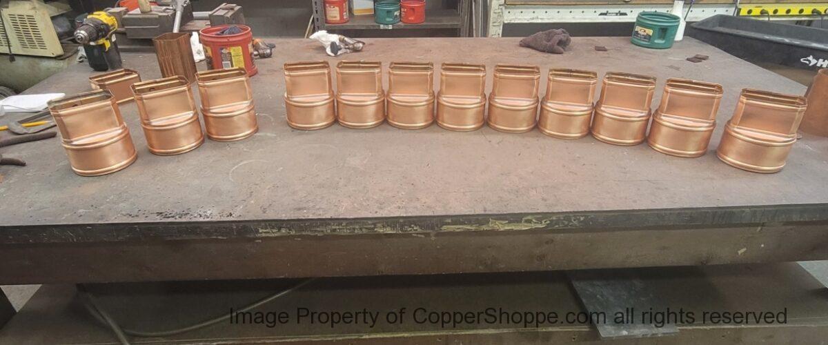 Rectangular Copper Downspout to 4″ Round Drain Transitions
