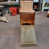 20220814_183030 Brasstonian AutoClears with Standard Rod Packs Leaf Debris Diverter Filter Screens Cleanouts for 4" by 3" Rectangular Copper Downspouts