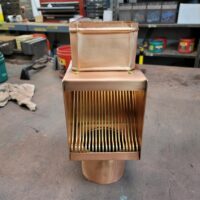20220814_183238 Brasstonian AutoClears with Standard Rod Packs Leaf Debris Diverter Filter Screens Cleanouts for 4" by 3" Rectangular Copper Downspouts