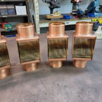 Brasstonian AutoClears with Standard Rod Packs Leaf and Debris Diverter Filter Screens Cleanouts for 4" Smooth Round Copper Downspouts
