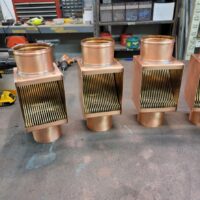 Brasstonian AutoClears with Standard Rod Packs Leaf and Debris Diverter Filter Screens Cleanouts for 4" Smooth Round Copper Downspouts