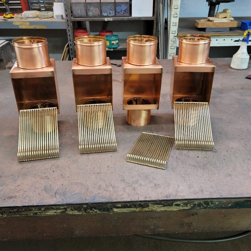 Brasstonian AutoClears with Standard Rod Packs Leaf Debris Diverter Filter Screens Cleanouts for 4" Round Copper Downspouts