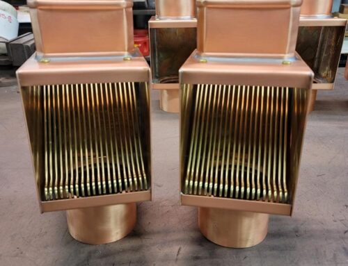 Copper AutoClear Leaf and Debris Diverters Filters Cleanouts for 4 Inch by 3 Inch Rectangular Downspouts
