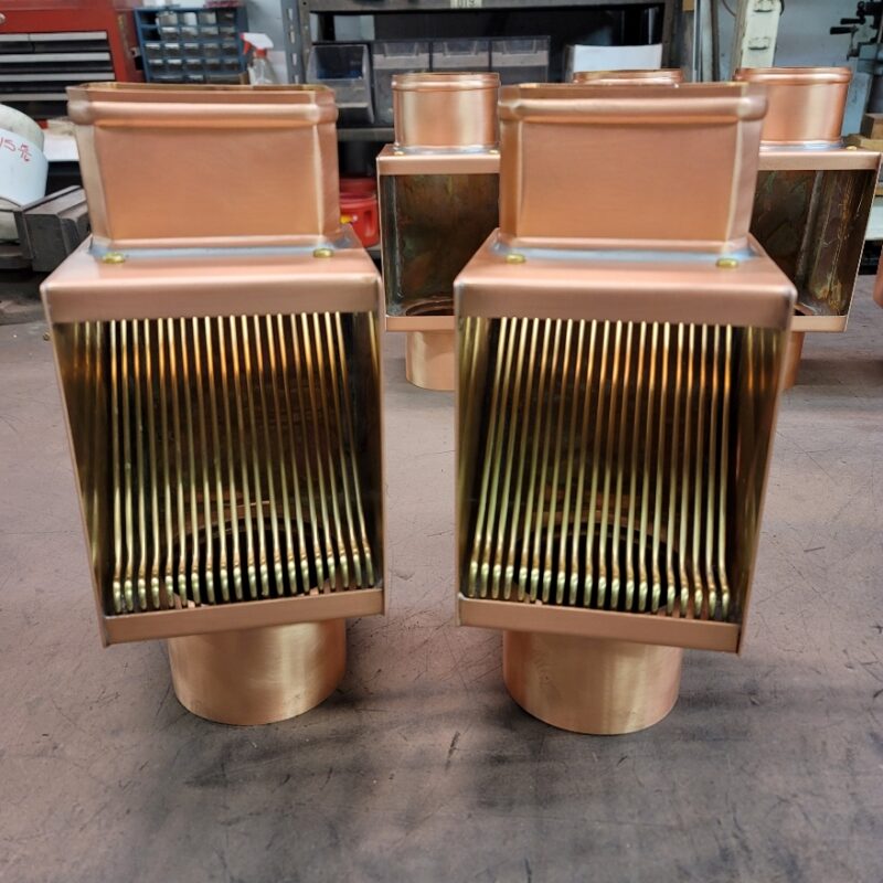 Copper AutoClear Leaf and Debris Diverters Filters Cleanouts for 4 Inch by 3 Inch Rectangular Downspouts