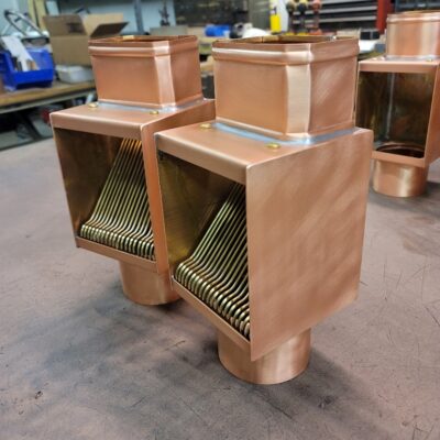 Copper AutoClear Leaf and Debris Diverters Filters Cleanouts for 4 Inch by 3 Inch Rectangular Downspouts