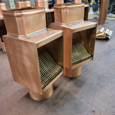 Copper AutoClear Leaf and Debris Diverters Filters Cleanouts for 4 Inch by 3 Inch Rectangular Downspouts