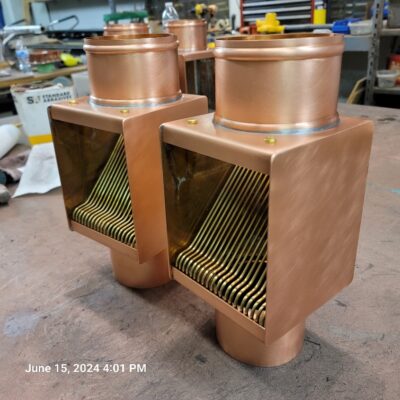Copper AutoClear Leaf and Debris Diverters Filters Cleanouts for 4 Inch Round Downspouts